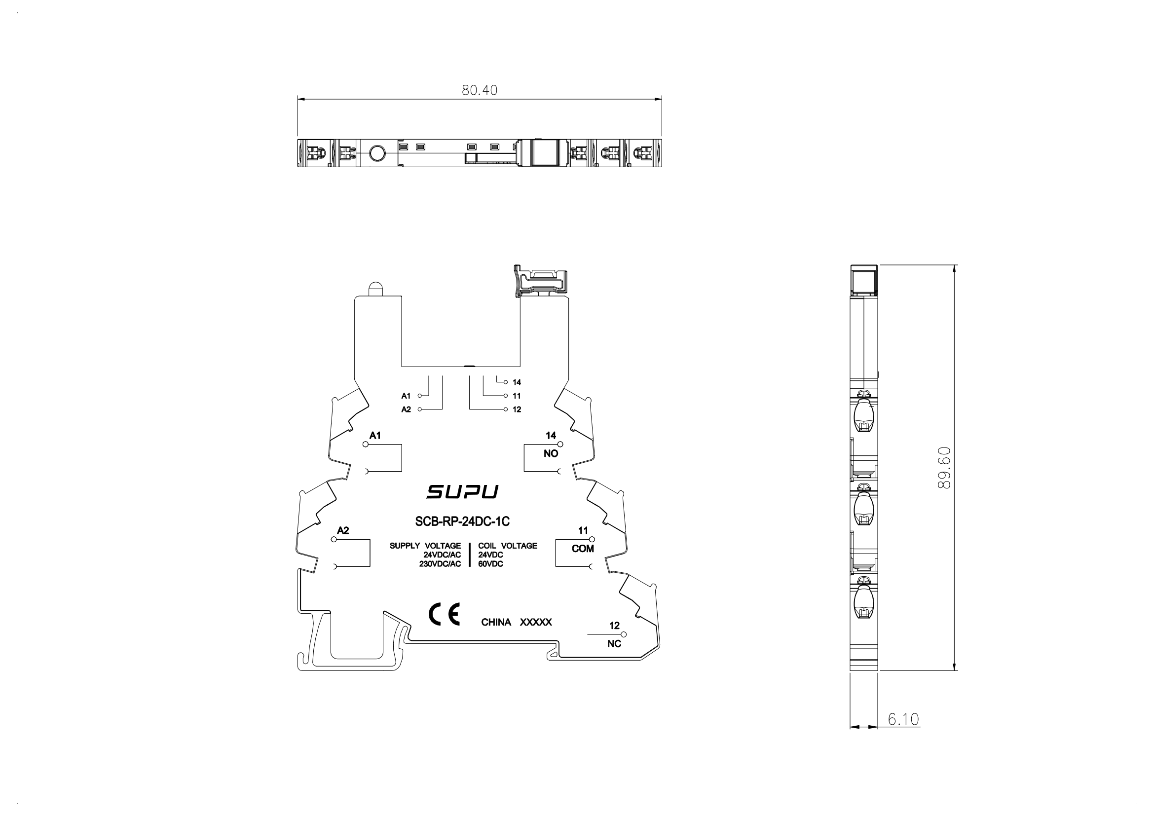 超薄型中間繼電器底座SCB-RP-24DC-1C